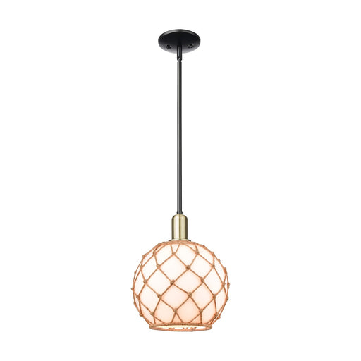 Innovations Farmhouse Rope 10in 1-Light Mini Pendant | Industrial Black Antique Brass and Matte White Glass with Brown Rope | Model 716-1S-BAB-G121-10RB