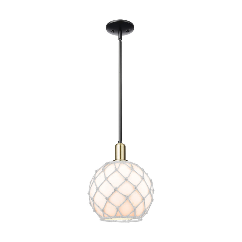 Innovations Farmhouse Rope 10in 1-Light Mini Pendant | Industrial Black Antique Brass and White Glass with Rope | Kitchen | Model 716-1S-BAB-G121-10RW