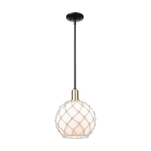 Innovations Farmhouse Rope 10in 1-Light Mini Pendant | Industrial Black Antique Brass and White Glass with Rope | Kitchen | Model 716-1S-BAB-G121-10RW