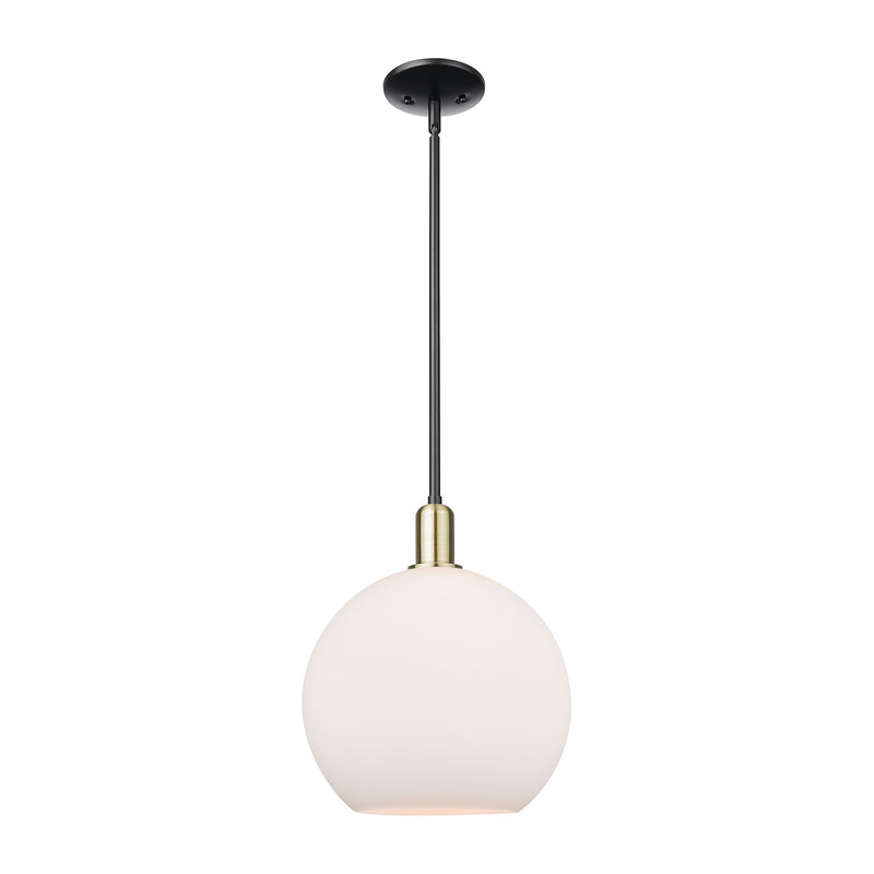 Innovations Athens 12in 1-Light Mini Pendant | Industrial Black Antique Brass Steel and Matte White Glass | Kitchen Island & | Model 716-1S-BAB-G121-12