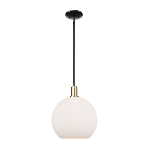 Innovations Athens 12in 1-Light Mini Pendant | Industrial Black Antique Brass Steel and Matte White Glass | Kitchen Island & | Model 716-1S-BAB-G121-12