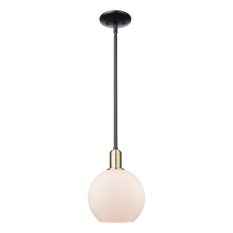 Innovations Athens 8in 1-Light Mini Pendant | Industrial Black Antique Brass and Matte White Glass | Kitchen Island & Dining | Model 716-1S-BAB-G121-8