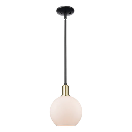 Innovations Athens 8in 1-Light Mini Pendant | Industrial Black Antique Brass and Matte White Glass | Kitchen Island & Dining | Model 716-1S-BAB-G121-8