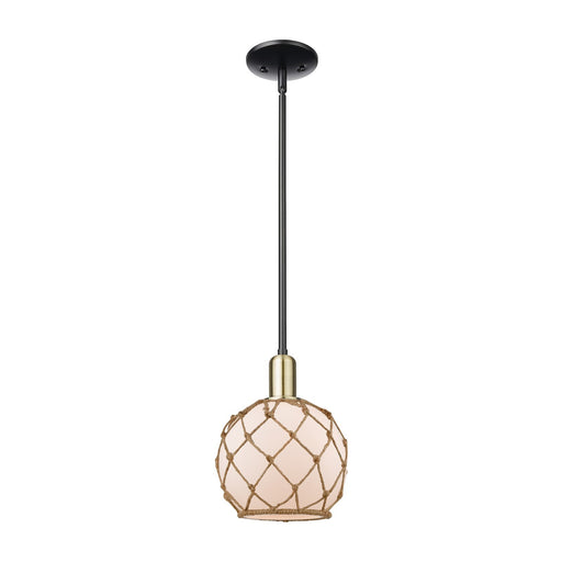 Innovations Farmhouse Rope 8in 1-Light Mini Pendant | Industrial Black Antique Brass and White Glass with Brown Rope | Kitchen | Model 716-1S-BAB-G121-8RB