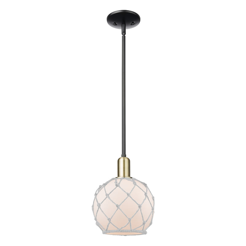 Innovations Farmhouse Rope 8in 1-Light Mini Pendant | Industrial Black Antique Brass and White Frosted Glass Rope Shade | Model 716-1S-BAB-G121-8RW