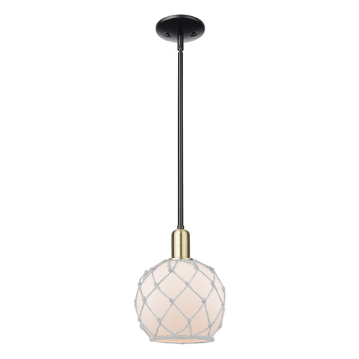 Innovations Farmhouse Rope 8in 1-Light Mini Pendant | Industrial Black Antique Brass and White Frosted Glass Rope Shade | Model 716-1S-BAB-G121-8RW