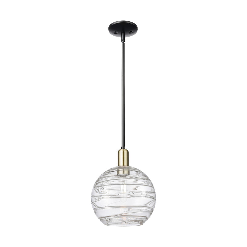Innovations Athens Deco Swirl 10in 1-Light Mini Pendant | Industrial Black Antique Brass Steel and Clear Deco Swirl Glass | Model 716-1S-BAB-G1213-10CL