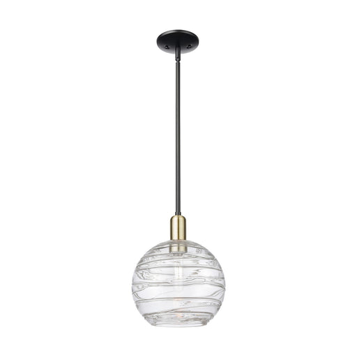 Innovations Athens Deco Swirl 10in 1-Light Mini Pendant | Industrial Black Antique Brass Steel and Clear Deco Swirl Glass | Model 716-1S-BAB-G1213-10CL
