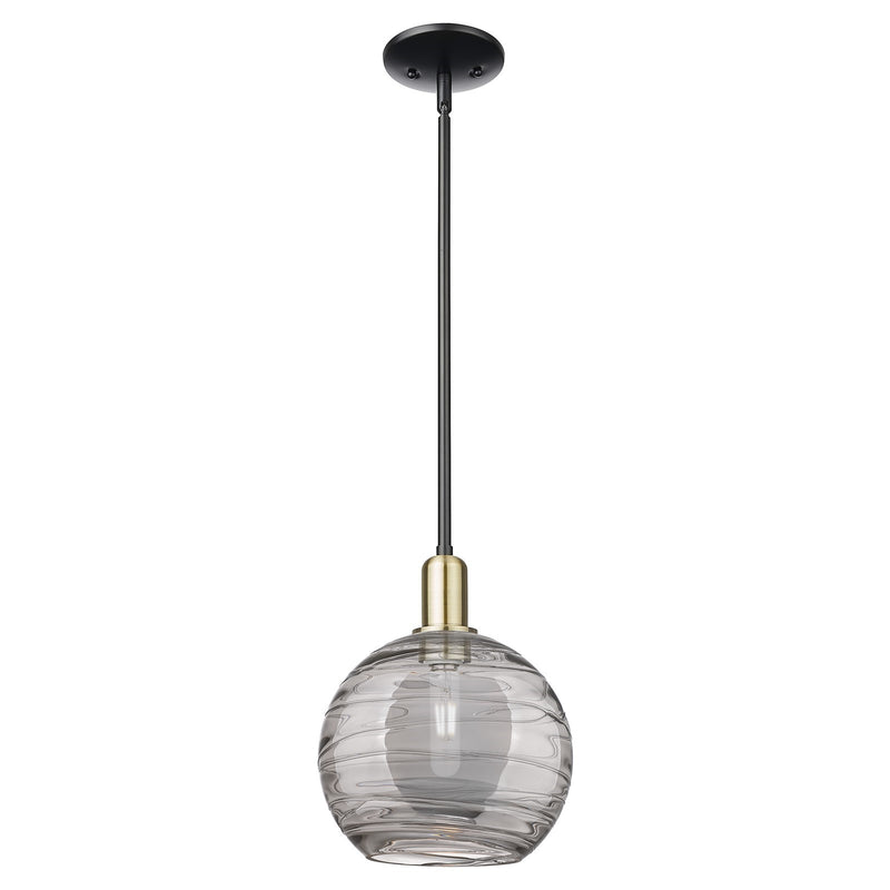 Innovations Athens Deco Swirl 10in 1-Light Mini Pendant | Industrial Black Antique Brass and Light Smoke Glass | Kitchen | Model 716-1S-BAB-G1213-10SM