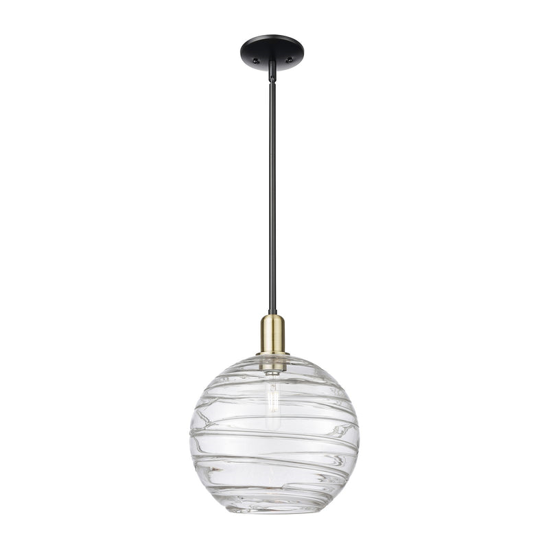 Innovations Athens Deco Swirl 12in 1-Light Mini Pendant | Industrial Black Antique Brass and Clear Glass | Kitchen Island & | Model 716-1S-BAB-G1213-12CL