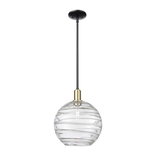 Innovations Athens Deco Swirl 12in 1-Light Mini Pendant | Industrial Black Antique Brass and Clear Glass | Kitchen Island & | Model 716-1S-BAB-G1213-12CL