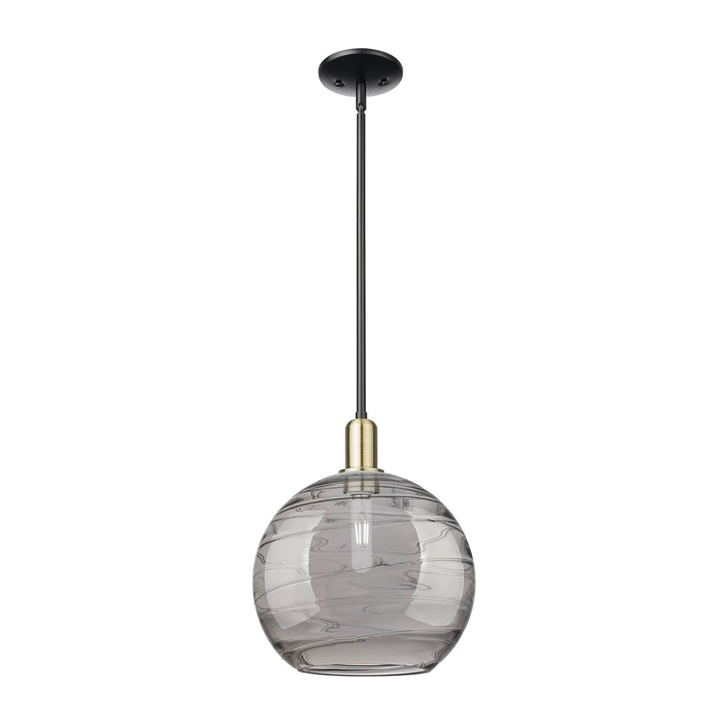 Innovations Athens Deco Swirl 12in 1-Light Mini Pendant | Industrial Black Antique Brass and Light Smoke Glass | Kitchen | Model 716-1S-BAB-G1213-12SM