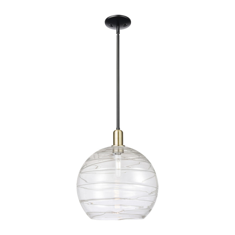 Innovations Athens Deco Swirl 14in 1-Light Mini Pendant | Industrial Black Antique Brass Steel and Clear Deco Swirl Glass | Model 716-1S-BAB-G1213-14CL