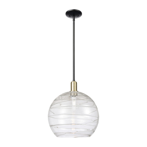 Innovations Athens Deco Swirl 14in 1-Light Mini Pendant | Industrial Black Antique Brass Steel and Clear Deco Swirl Glass | Model 716-1S-BAB-G1213-14CL