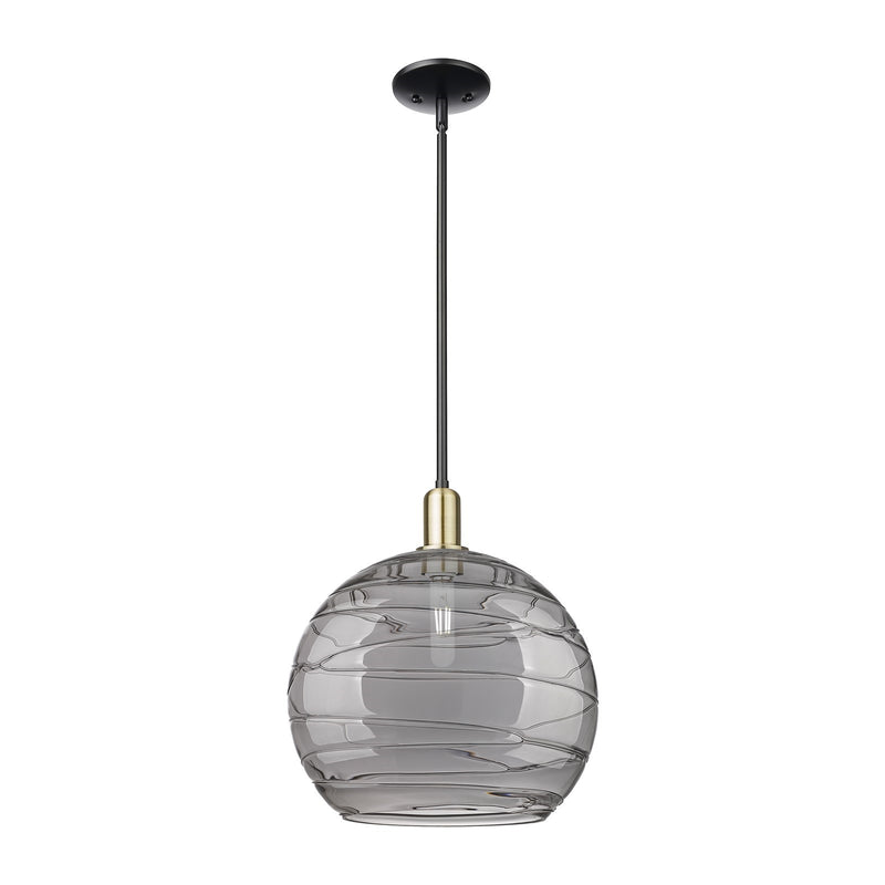 Innovations Athens Deco Swirl 14in 1-Light Mini Pendant | Industrial Black Antique Brass Steel and Light Smoke Glass | Model 716-1S-BAB-G1213-14SM