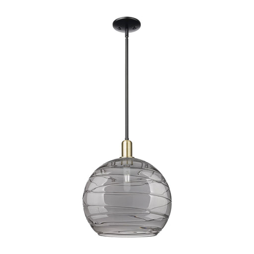 Innovations Athens Deco Swirl 14in 1-Light Mini Pendant | Industrial Black Antique Brass Steel and Light Smoke Glass | Model 716-1S-BAB-G1213-14SM