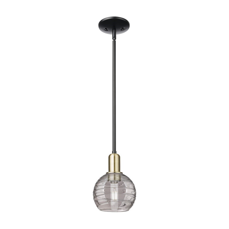 Innovations Athens Deco Swirl 6in 1-Light Mini Pendant | Industrial Black Antique Brass Steel and Clear Deco Swirl Glass | Model 716-1S-BAB-G1213-6CL