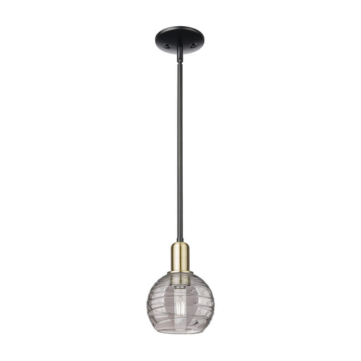 Innovations Athens Deco Swirl 6in 1-Light Mini Pendant | Industrial Black Antique Brass Steel and Clear Deco Swirl Glass | Model 716-1S-BAB-G1213-6CL