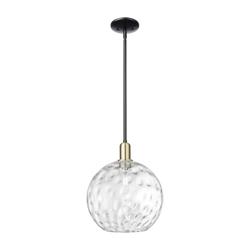 Innovations Athens Water Glass 12in 1-Light Mini Pendant | Industrial Black Antique Brass Steel and Clear Glass | Kitchen | Model 716-1S-BAB-G1215-12