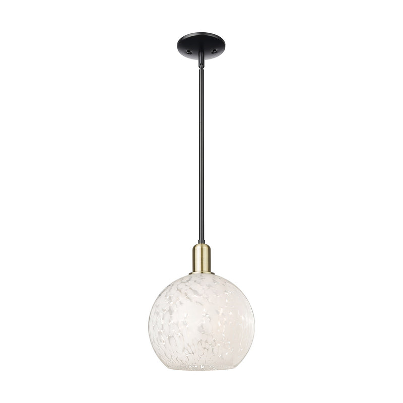 Innovations Lighting Arcadia 10in 1-Light Mini Pendant | Industrial Black Antique Brass and White Mouchette Glass | Kitchen | Model 716-1S-BAB-G1216-10WM