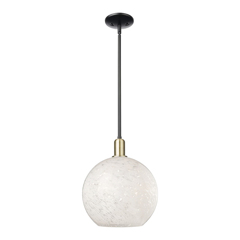 Innovations Lighting Arcadia 12in 1-Light Mini Pendant | Industrial Black Antique Brass and White Mouchette Glass | Kitchen | Model 716-1S-BAB-G1216-12WM