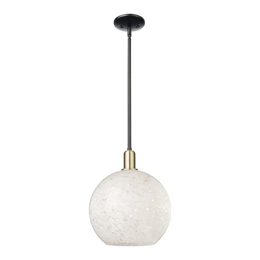 Innovations Lighting Arcadia 12in 1-Light Mini Pendant | Industrial Black Antique Brass and White Mouchette Glass | Kitchen | Model 716-1S-BAB-G1216-12WM