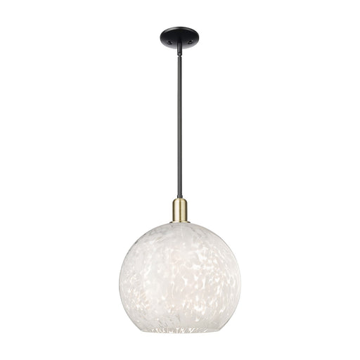Innovations Lighting Arcadia 14in 1-Light Mini Pendant | Industrial Black Antique Brass and White Mouchette Glass | Kitchen | Model 716-1S-BAB-G1216-14WM