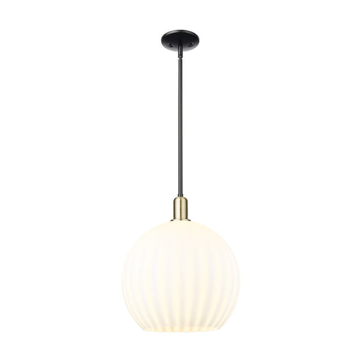 Innovations Lighting Arcadia 14in 1-Light Mini Pendant | Industrial Black Antique Brass and White Venetian Glass | Kitchen | Model 716-1S-BAB-G1217-14WV