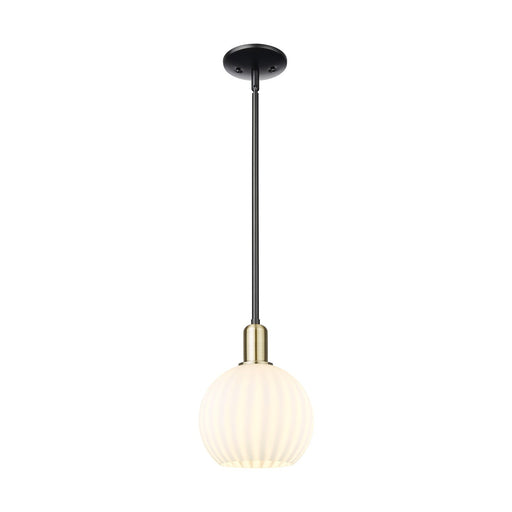 Innovations Lighting White Venetian 8in 1-Light Mini Pendant | Industrial Black Antique Brass and White Venetian Glass | Model 716-1S-BAB-G1217-8WV