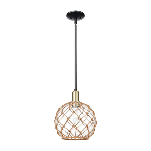 Innovations Farmhouse Rope 10in 1-Light Mini Pendant | Industrial Black Antique Brass and Clear Glass with Brown Rope | Model 716-1S-BAB-G122-10RB