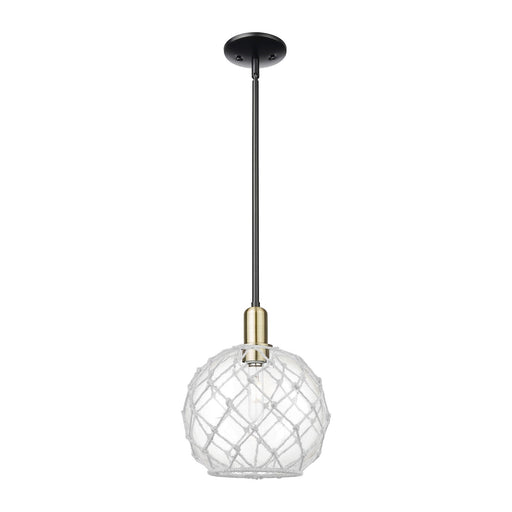 Innovations Farmhouse Rope 10in 1-Light Mini Pendant | Industrial Black Antique Brass Steel and Clear Glass with White Rope | Model 716-1S-BAB-G122-10RW