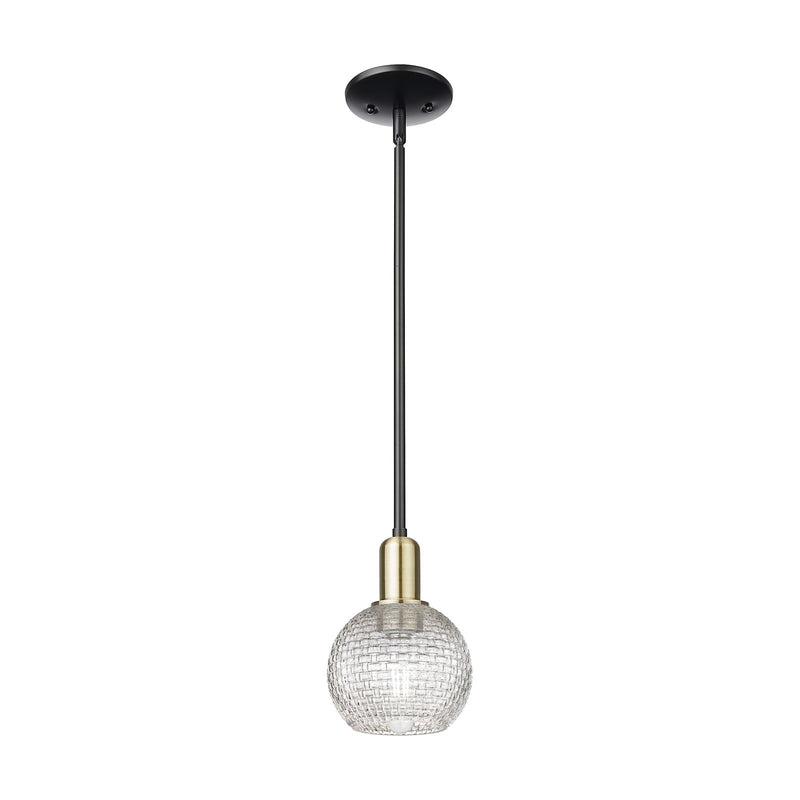 Innovations Athens 6in 1-Light Mini Pendant | Industrial Black Antique Brass and Clear Basket Weave Glass | Kitchen Island & | Model 716-1S-BAB-G122C-6CL