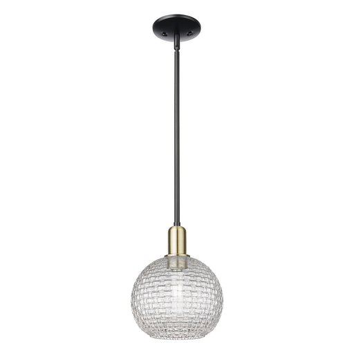 Innovations Athens 8in 1-Light Mini Pendant | Industrial Black Antique Brass and Clear Basket Weave Glass | Kitchen Island & | Model 716-1S-BAB-G122C-8CL