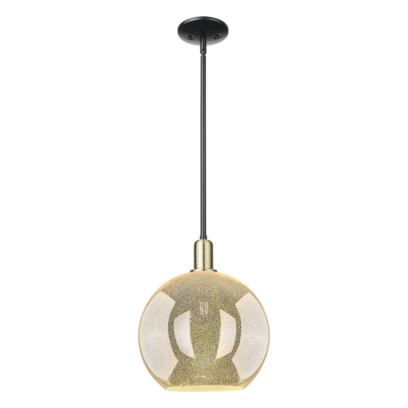 Innovations Athens 12in 1-Light Mini Pendant | Industrial Black Antique Brass Steel and Mercury Glass | Kitchen Island & Dining | Model 716-1S-BAB-G128-12