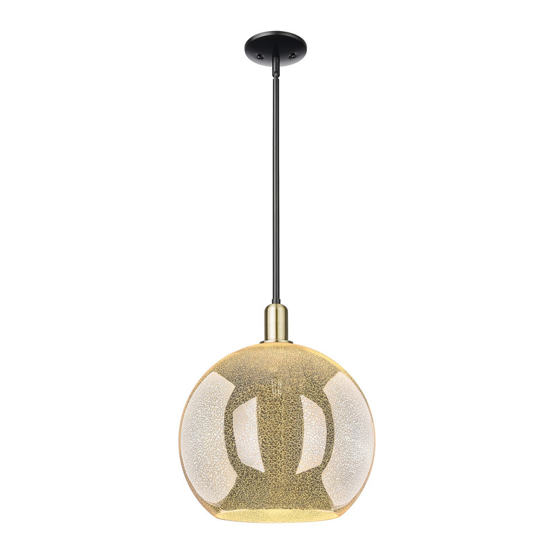 Innovations Athens 14in 1-Light Mini Pendant | Industrial Black Antique Brass Steel and Mercury Glass | Kitchen Island & Dining | Model 716-1S-BAB-G128-14