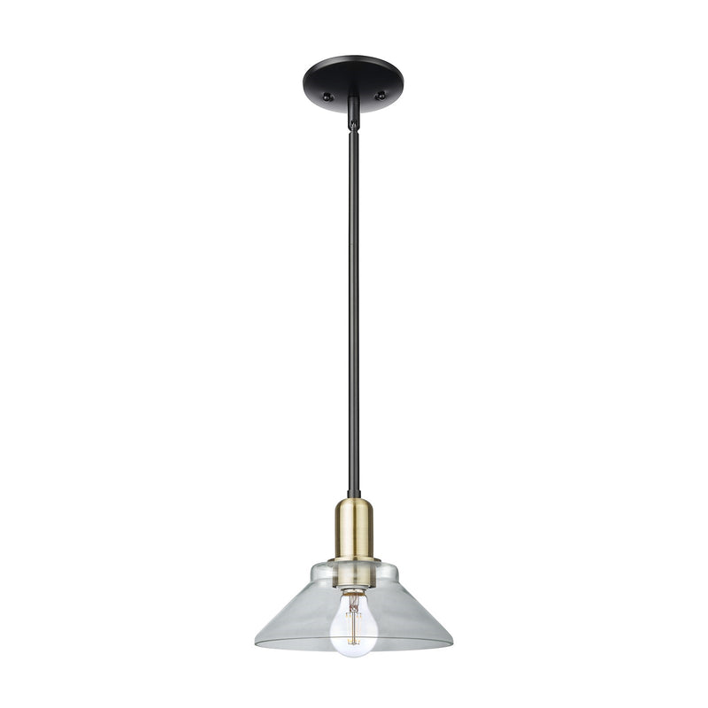Innovations Orwell 8in 1-Light Mini Pendant | Industrial Black Antique Brass and Clear Glass | Kitchen Island & Dining Room | 8.38 | Model 716-1S-BAB-G132