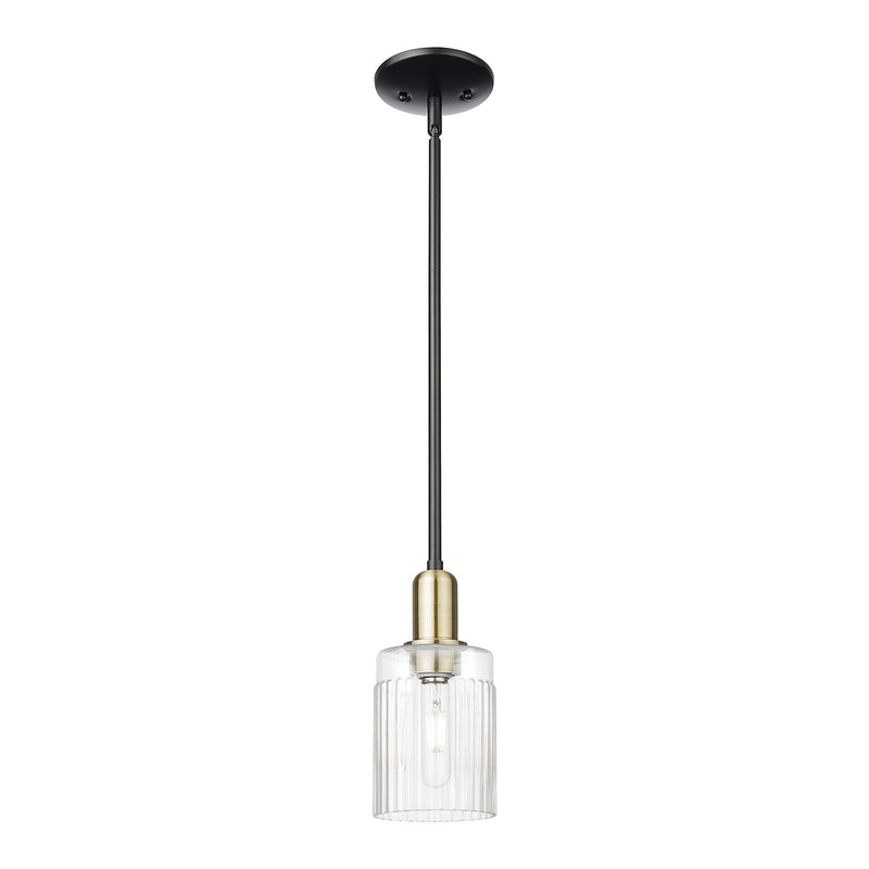 Innovations Hadley 1-Light Mini Pendant | Industrial Black Antique Brass Steel and Clear Ribbed Glass | Kitchen Island & Dining | Model 716-1S-BAB-G342