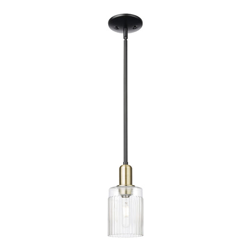 Innovations Hadley 1-Light Mini Pendant | Industrial Black Antique Brass Steel and Clear Ribbed Glass | Kitchen Island & Dining | Model 716-1S-BAB-G342