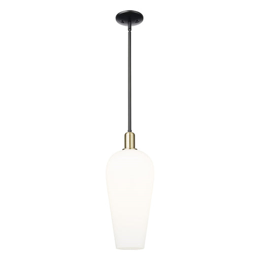 Innovations Chelsea 8in 1-Light Mini Pendant | Industrial Black Antique Brass and White Glass | Kitchen Island & Dining Room | Model 716-1S-BAB-G456-8WH