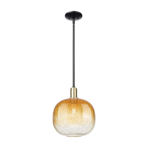 Innovations Brookhaven Sphere 10.5in 1-Light Mini Pendant | Industrial Black Antique Brass and Amber Glass | Kitchen Island & | Model 716-1S-BAB-G481-10AM