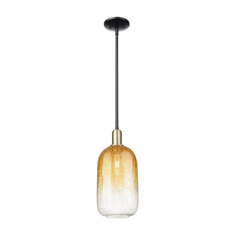 Innovations Brookhaven Cloche 7in 1-Light Mini Pendant | Industrial Black Antique Brass and Amber Glass | Kitchen Island & | Model 716-1S-BAB-G482-7AM