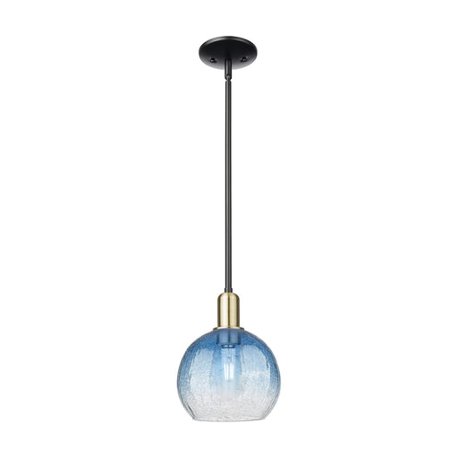 Innovations Brookhaven Globe 8in 1-Light Mini Pendant | Industrial Black Antique Brass and Sapphire Blue Glass | Kitchen | Model 716-1S-BAB-G483-8SB