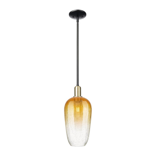 Innovations Brookhaven Flute 7in 1-Light Mini Pendant | Industrial Black Antique Brass and Amber Glass | Kitchen Island & | Model 716-1S-BAB-G484-7AM