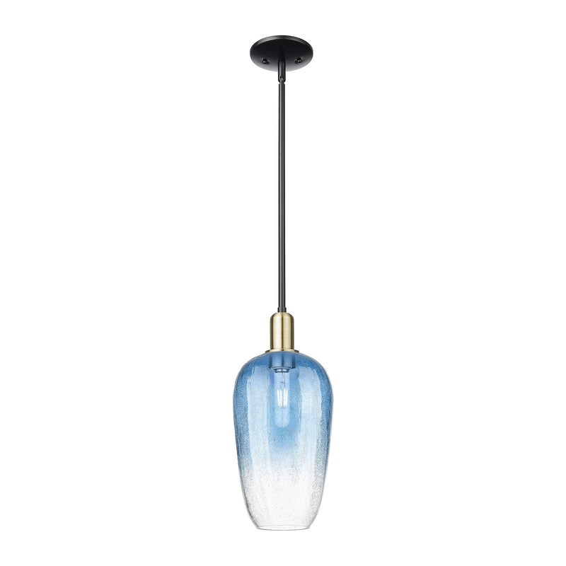 Innovations Brookhaven Flute 7in 1-Light Mini Pendant | Industrial Black Antique Brass and Sapphire Blue Glass | Kitchen | Model 716-1S-BAB-G484-7SB