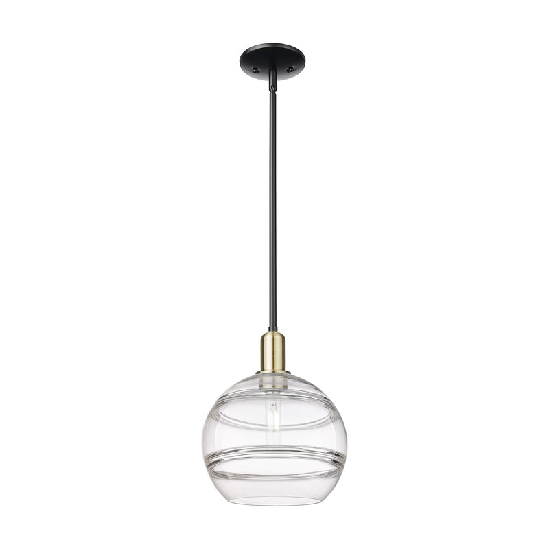 Innovations Rochester 10in 1-Light Mini Pendant | Industrial Black Antique Brass and Clear Glass | Kitchen Island & Dining | Model 716-1S-BAB-G556-10CL