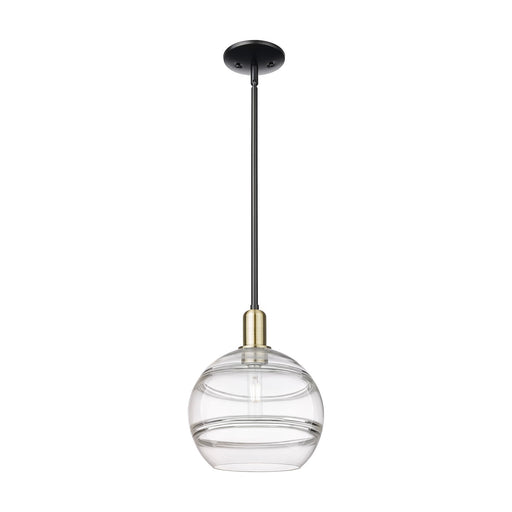 Innovations Rochester 10in 1-Light Mini Pendant | Industrial Black Antique Brass and Clear Glass | Kitchen Island & Dining | Model 716-1S-BAB-G556-10CL