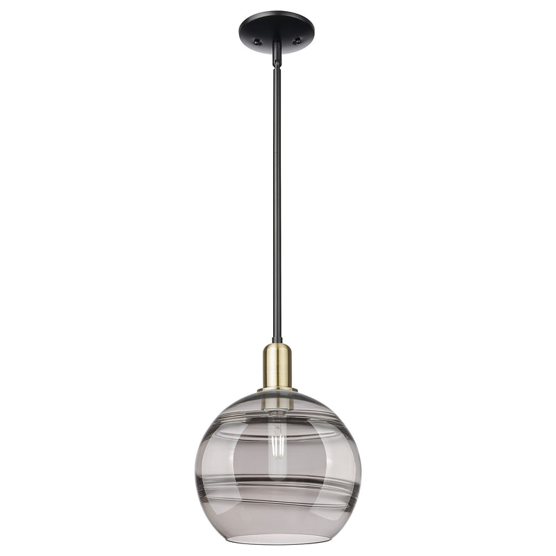 Innovations Rochester 10in 1-Light Mini Pendant | Industrial Black Antique Brass and Light Smoke Glass | Kitchen Island & | Model 716-1S-BAB-G556-10SM