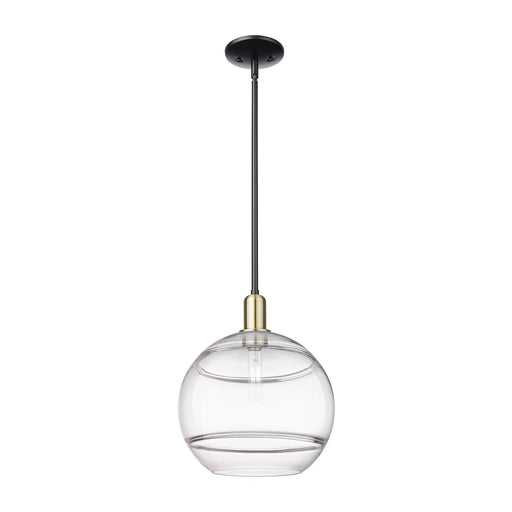 Innovations Rochester 12in 1-Light Mini Pendant | Industrial Black Antique Brass and Clear Glass | Kitchen Island & Dining | Model 716-1S-BAB-G556-12CL