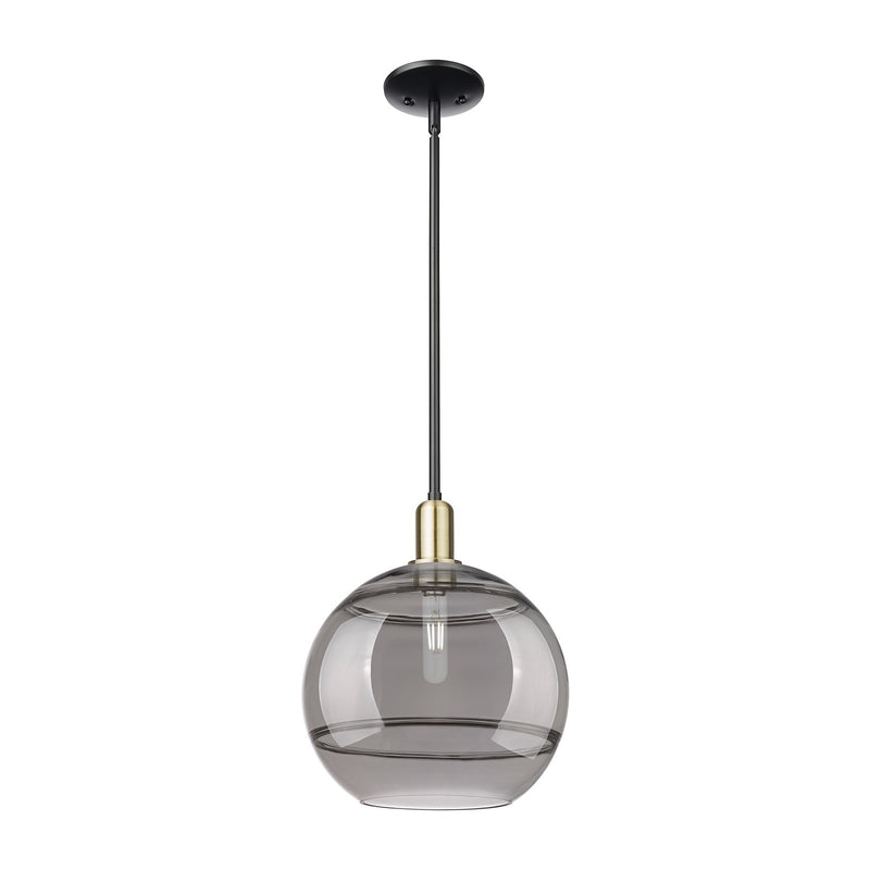 Innovations Rochester 12in 1-Light Mini Pendant | Industrial Black Antique Brass and Light Smoke Glass | Kitchen Island & | Model 716-1S-BAB-G556-12SM