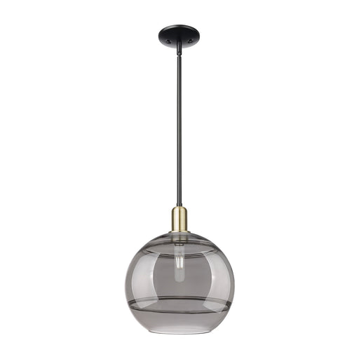 Innovations Rochester 12in 1-Light Mini Pendant | Industrial Black Antique Brass and Light Smoke Glass | Kitchen Island & | Model 716-1S-BAB-G556-12SM